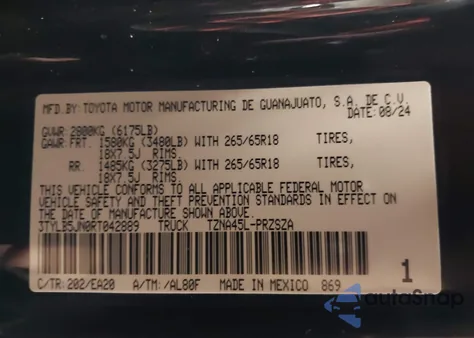 2024 Toyota Tacoma Trd Sport из США, поврежденный, VIN 3TYLB5JN0RT042889